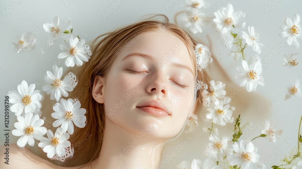 Beautiful girl immersed in a minimalist spa environment during a serene treatment, on solid white background, single object Beautiful girl immersed in a minimalist spa environment during a serene treatment, on solid white background, single object