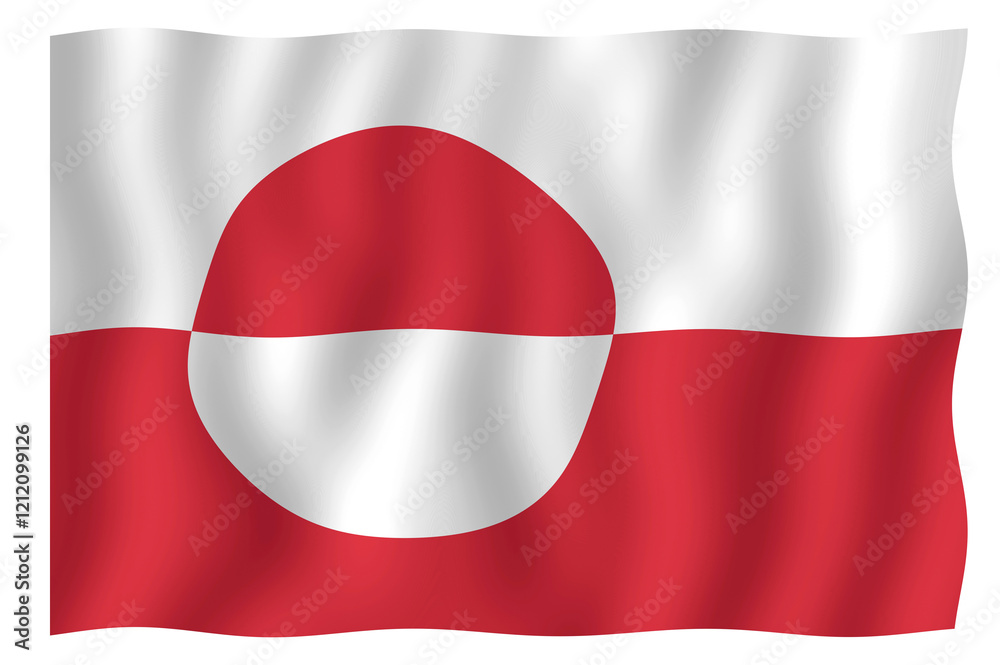 Obraz premium Flag of Greenland waving in the wind. Illustration isolated on white background. Autonomous territory of the Kingdom of Denmark