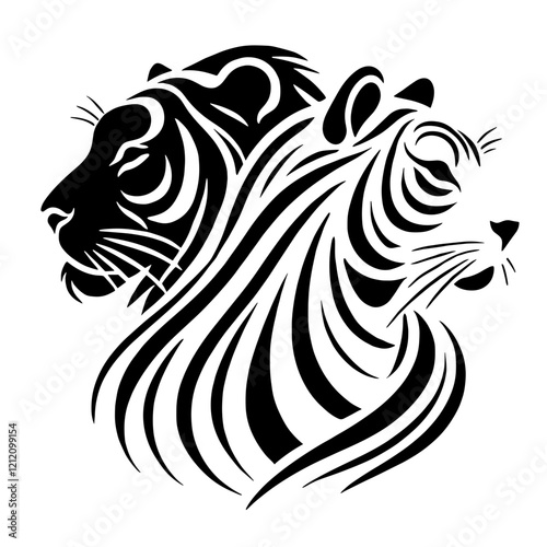 Wallpaper Mural A black and white silhouette of tiger and tigress, minimalist stroke lines, minimalist art, vector, isolated, transparent background Torontodigital.ca
