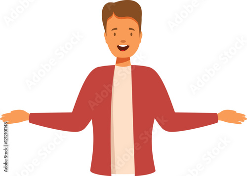 Cheerful man opening his arms presenting or welcoming something