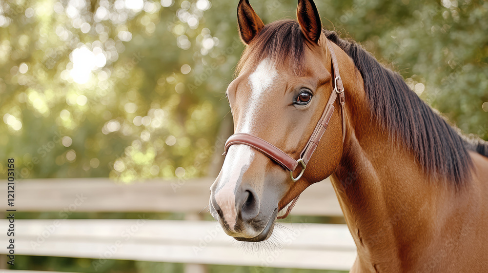 Obraz premium horse with braided mane stands gracefully in sunny pasture
