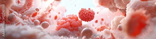 Microscopic view of blood cells in motion.