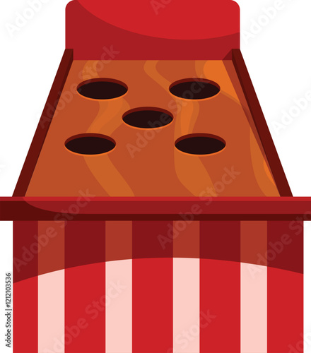 Classic arcade game whack a mole featuring a wooden board with holes and a red and white striped base, providing entertainment