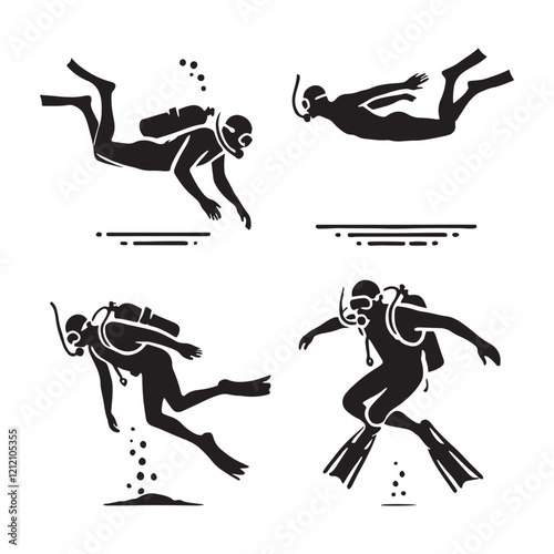 Compact set of man diving silhouette digital art - man diving vector set - man dive illustrations set - dive silhouette set
