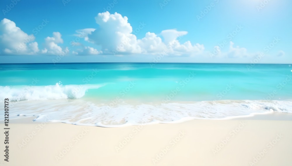 Tropical beach with white sand and turquoise sea under a blue cloudy sky Tropical beach with white sand and turquoise sea under a blue cloudy sky