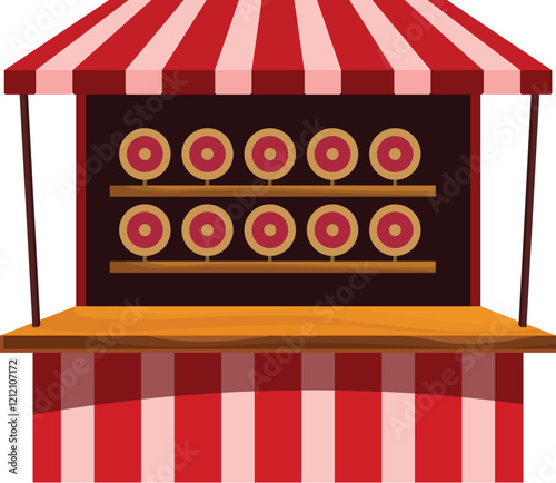 Shooting range with wooden targets is waiting for visitors having fun at amusement park or county fair