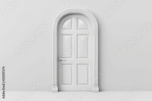 A white arched door isolated on white background, symbolizing entry and transition.
