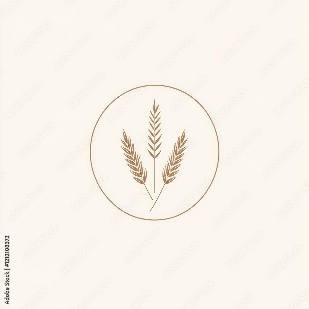 Wheat sprigs in circle, minimalist design, for branding or aesthetic use Wheat sprigs in circle, minimalist design, for branding or aesthetic use