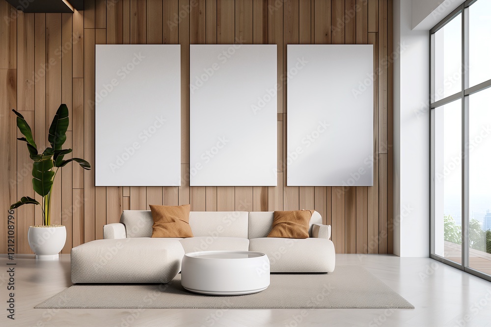 Fototapeta premium Creative wide angle modern office with art mockup