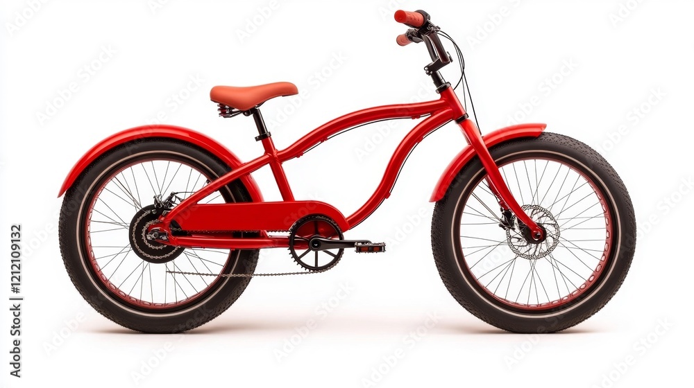 Modern red cruiser bicycle isolated on white. Generative AI Modern red cruiser bicycle isolated on white. Generative AI