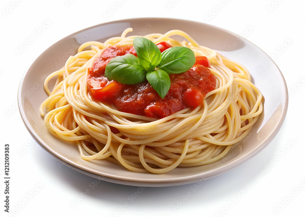 Spaghetti with Tomato Sauce and Basil. A Classic Italian Dish Spaghetti with Tomato Sauce and Basil. A Classic Italian Dish