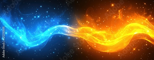 Abstract fiery and icy waves colliding, creating a vibrant energy flow. Perfect for futuristic, fantasy, or energy-themed designs.