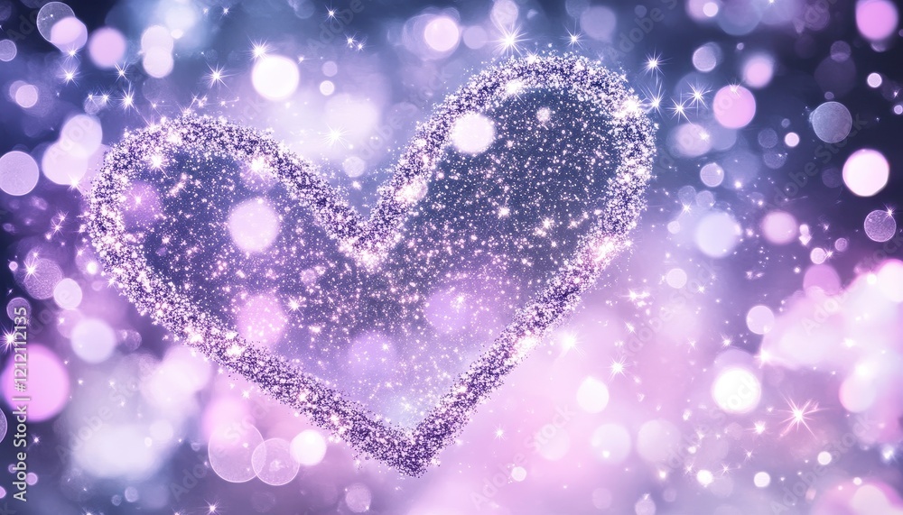Fototapeta premium Glimmering Purple Heart with Sparkling Lights Romantic Valentine's Day Background