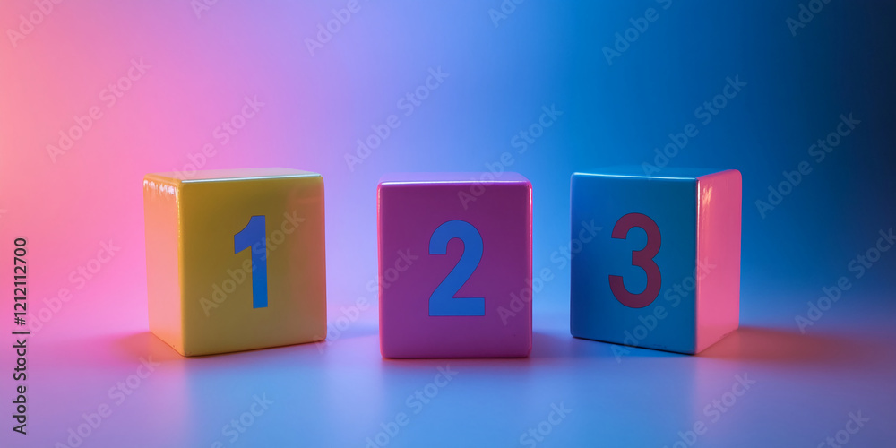 Colorful Number Blocks with Gradient Lighting in a Minimalistic Setting Colorful Number Blocks with Gradient Lighting in a Minimalistic Setting