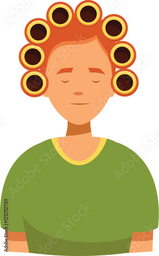 Relaxed woman wearing hair curlers waiting for her hairdo in a hair salon
