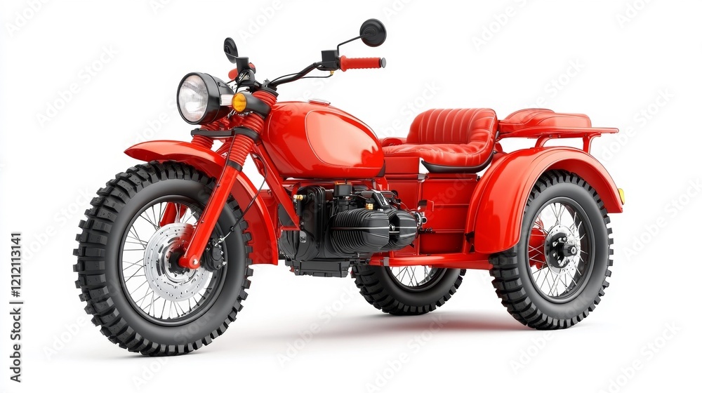 Fototapeta premium Vintage Sidecar Motorcycle on White Background. Generative AI