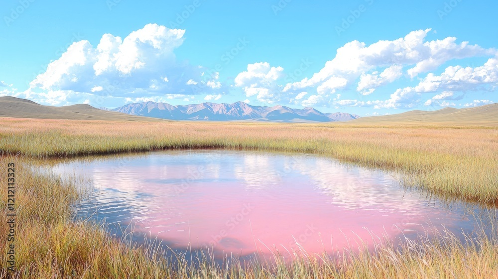 Fototapeta premium Pink reflection in mountain meadow pond
