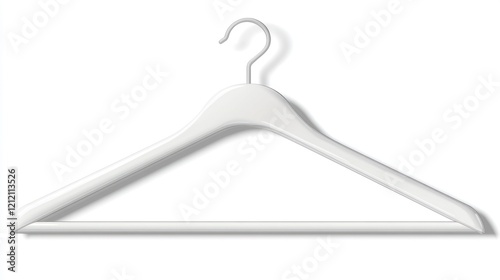 White wooden clothes hanger with a metal hook, isolated on white background.