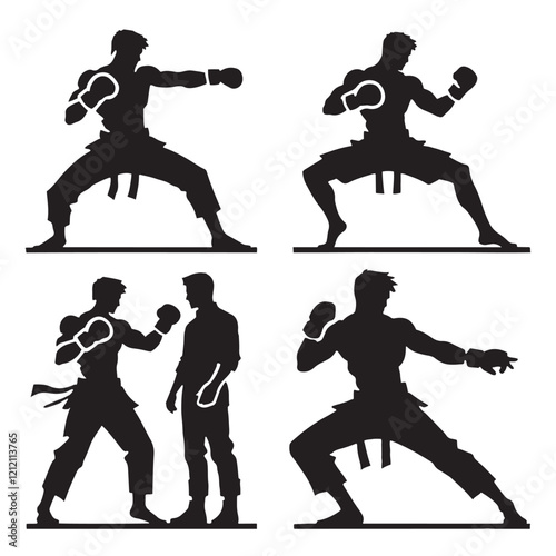 Artistic set of man fighting silhouette digital art for creative professionals and artists - man fighting vector set - man fighting illustrations set - fight silhouette set
