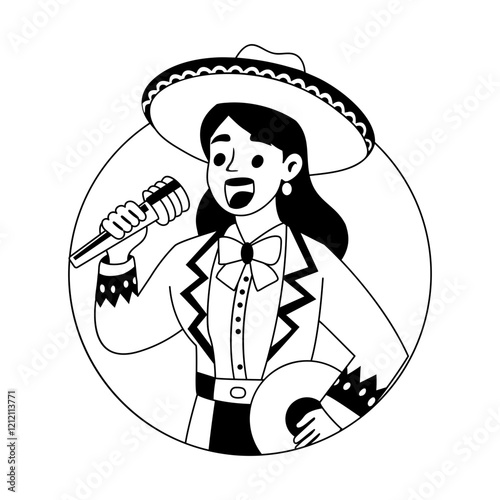 A glyph illustration of traditional mariachi singer 