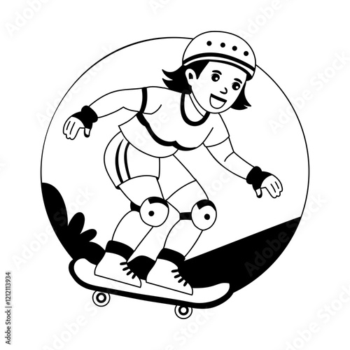 A glyph illustration of mexican skateboarder character 