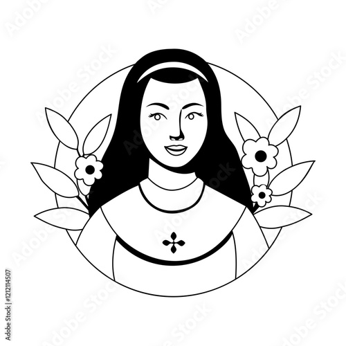 Beautiful nun girl illustration in glyph style 