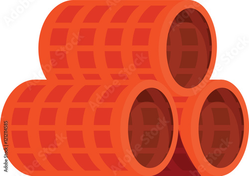 Three vibrant orange perforated drainage pipes form a secure triangular stack, ready for construction or landscaping projects