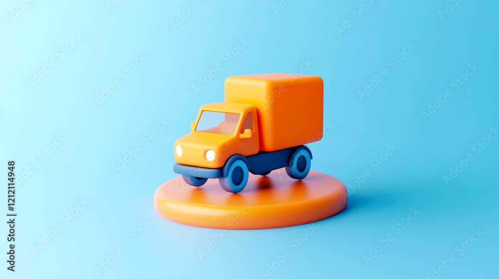 Naklejka premium Ecommerce, E-retail business concept. Toy truck on a colorful base against a blue background.