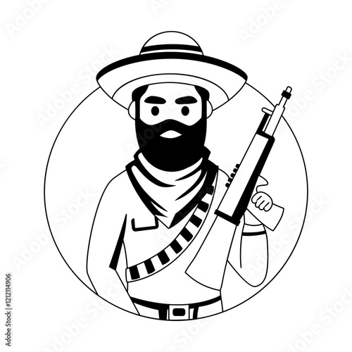Gunslinger character illustration in glyph style 