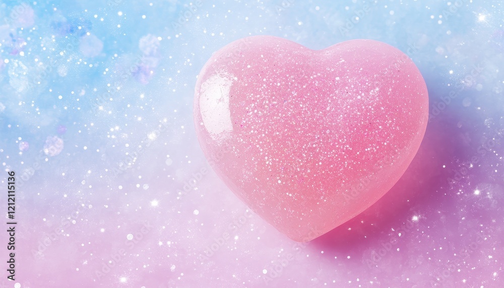 Obraz premium Pink Glittering Heart on Pastel Background Romantic Valentine's Day Design