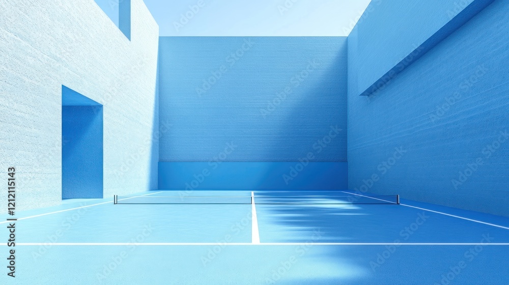 Obraz premium Minimalist blue indoor paddle tennis court design.