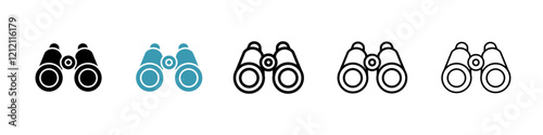 Binoculars icons pack in black and blue colors