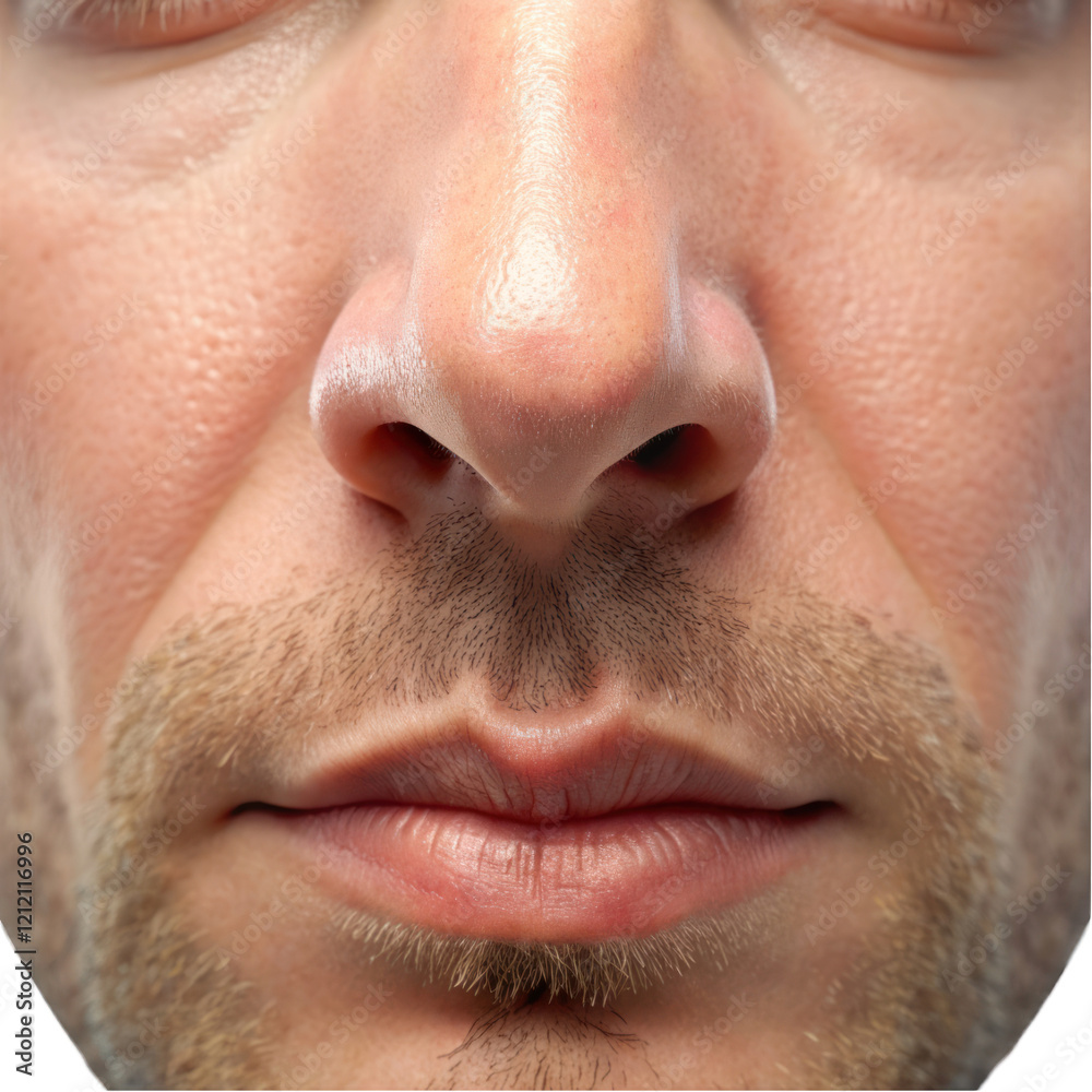 Obraz premium Closeup Man Face Nose Mouth Skin Texture Detail male care high tone hair lips human image photo 