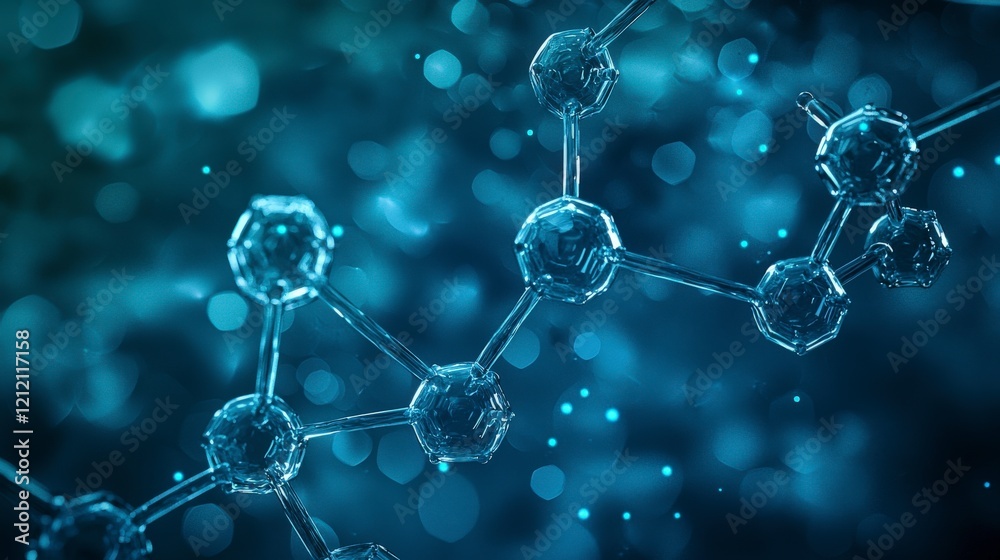 An abstract representation of a turquoise molecular structure with a bokeh effect, signifying the beauty of molecular interactions and their impact on our daily lives. An abstract representation of a turquoise molecular structure with a bokeh effect, signifying the beauty of molecular interactions and their impact on our daily lives.