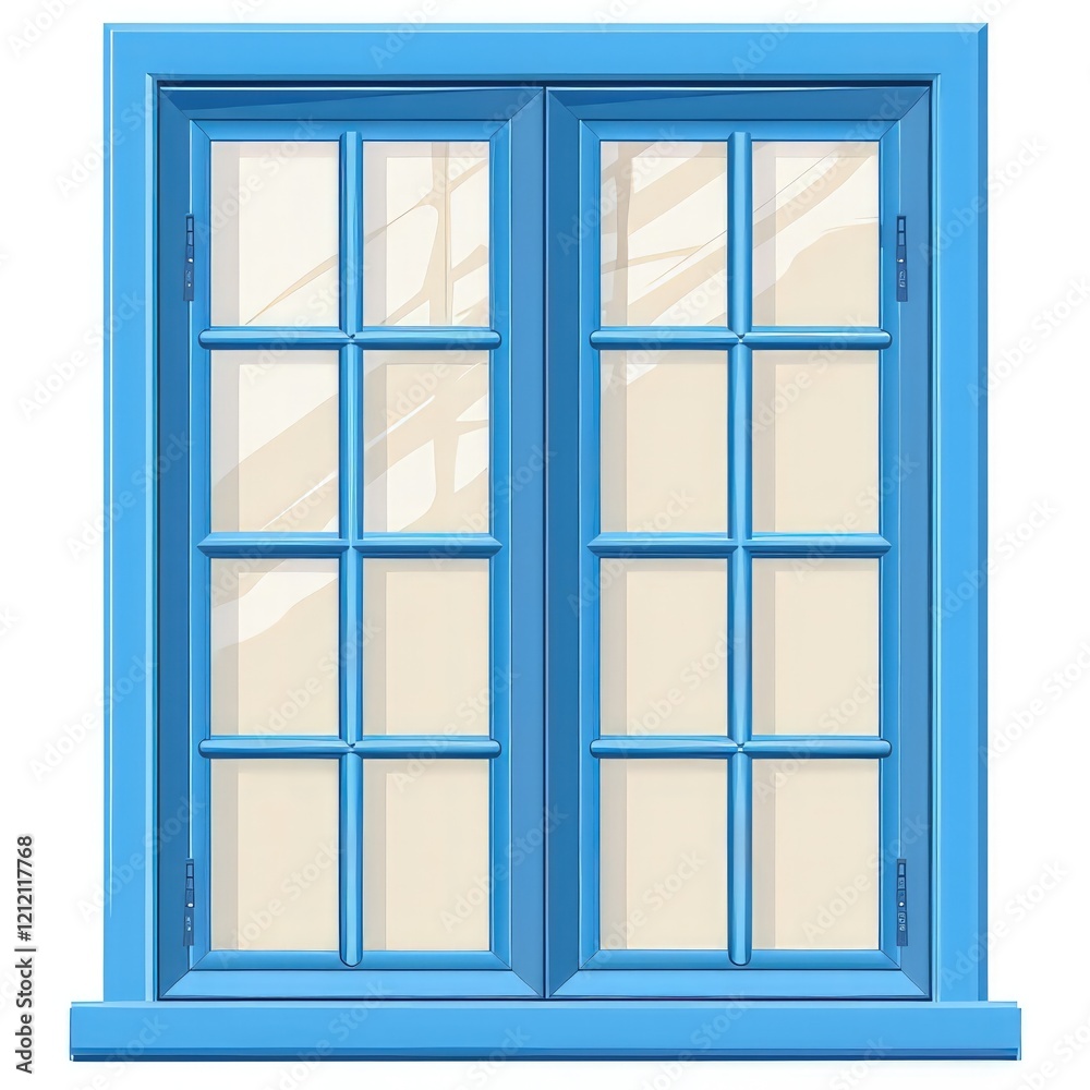A blue window with multiple panes, designed for aesthetic appeal and natural light entry. isolated on white background A blue window with multiple panes, designed for aesthetic appeal and natural light entry. isolated on white background