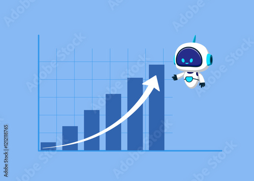 Robot with rising profit growth graph. Investment profit growth, technology, financial advisor. Make money to get rich or increase earning or income. Vector illustration