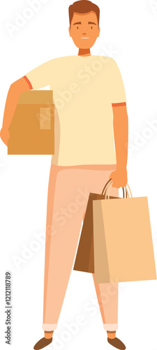 Happy customer carrying purchases after shopping at store or receiving online order