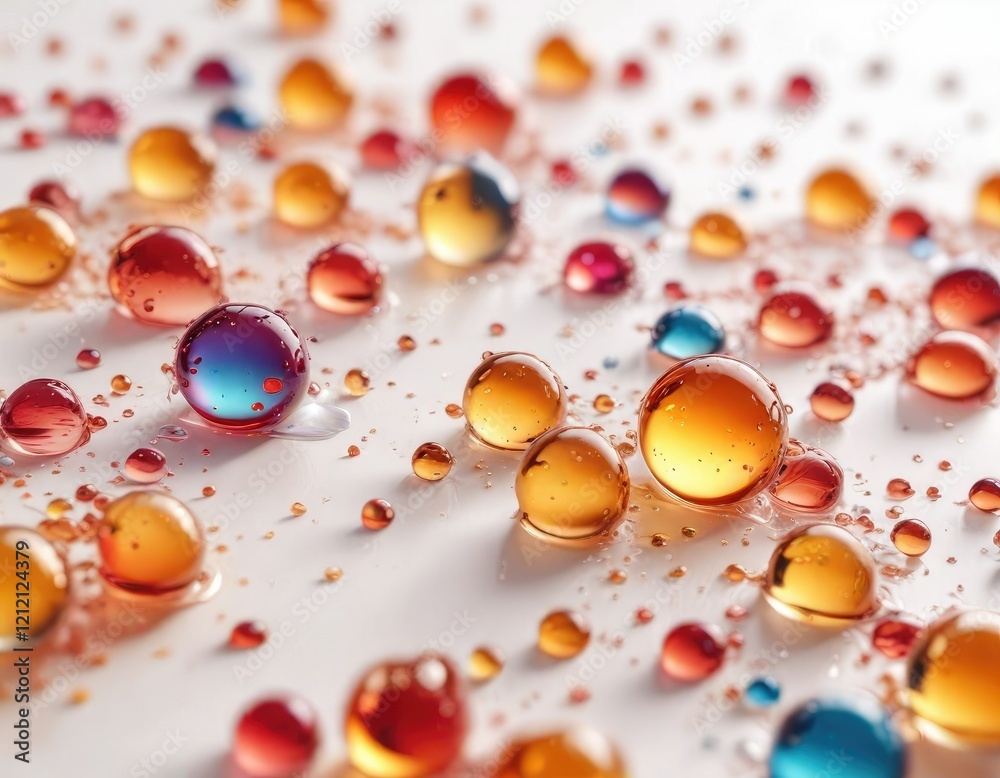 Colorful Liquid Droplets on White Background with Warm Gradient, gradient, blue, subtle texture Colorful Liquid Droplets on White Background with Warm Gradient, gradient, blue, subtle texture
