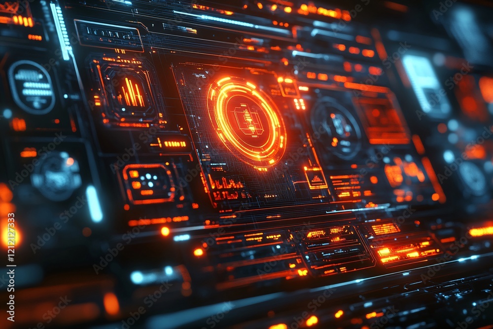 Futuristic Interface Displays Orange And Blue Digital Data Futuristic Interface Displays Orange And Blue Digital Data