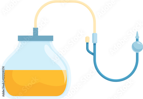 Transparent urine collection bag with yellow liquid and attached blue catheter, representing medical care and urology