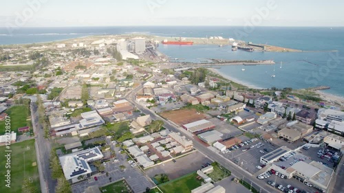 Seafront City And Port Of Geraldton In Western Australia. Aerial Drone Shot photo