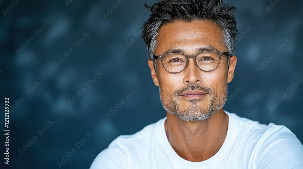 Obraz premium serious Asian man with glasses and confident expression