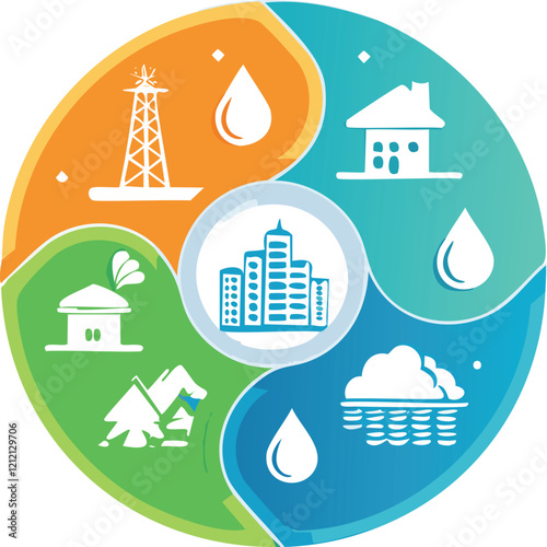Set of vector icons representing different types of pollution air pollution, water pollution, land pollution, noise pollution