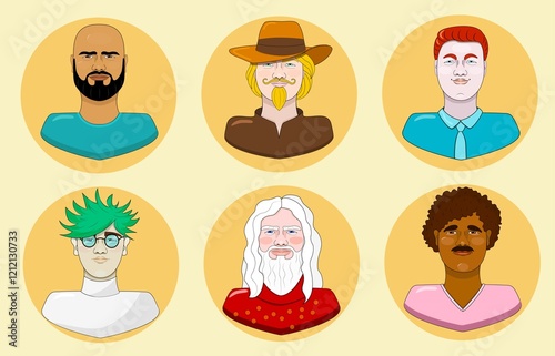 Vector icons portraits of men