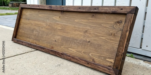 Distressed wood oblong signboard with a dark walnut frame, home decor, wall art