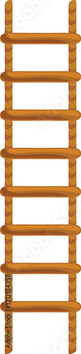 Wooden rope ladder standing upright against a clean white backdrop, ideal for concepts related to climbing, construction, or home improvement photo