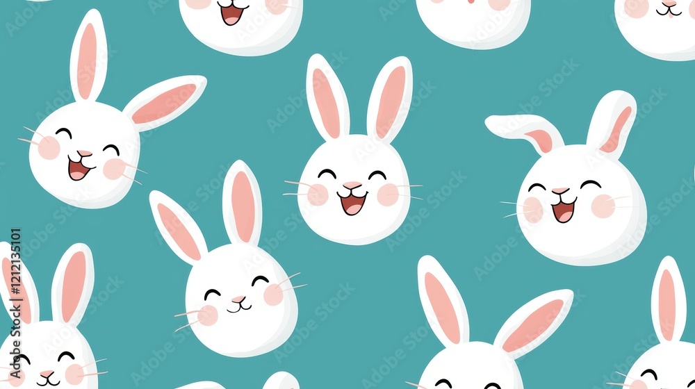 Minimalist and cheerful bunny face collection in a pastel palette, featuring charming expressions on a teal canvas Minimalist and cheerful bunny face collection in a pastel palette, featuring charming expressions on a teal canvas