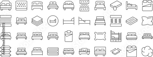 Bed and Mattress Bundle of Thin Icons. Editable Stroke. Perfect for Web Sites, Books, Cards, Apps