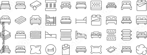 Bed and Mattress Simple Isolated Line Icons Collection. Editable Stroke. Perfect for Web Sites, Books, Cards, Apps