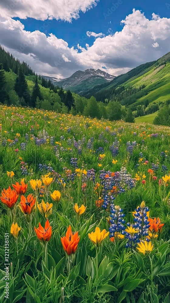 Vibrant Wildflower Meadow Beneath Majestic Mountain Peaks Vibrant Wildflower Meadow Beneath Majestic Mountain Peaks